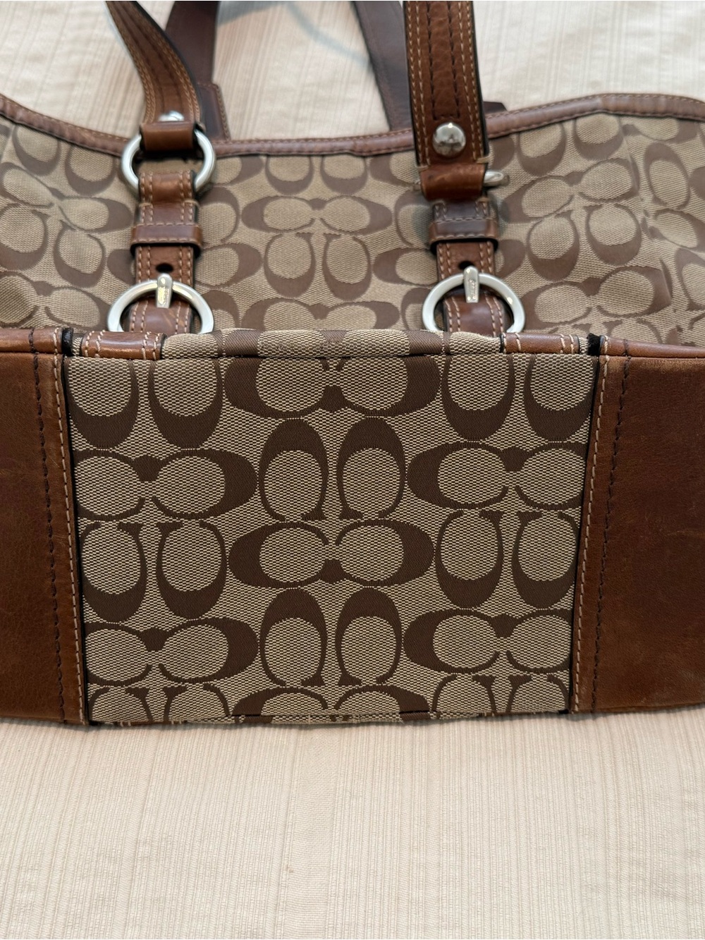 Coach Beige and Brown Signature Canvas Tote - Picture 6 of 8